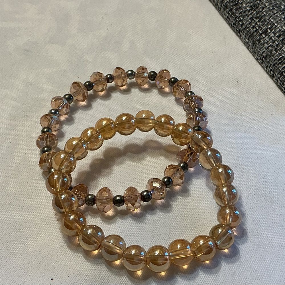Peachy-Pink Beaded Bracelets in a Set of 2